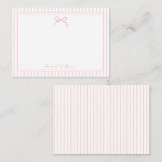かわいいライトピンクの蝶ネクタイとストライプの枠 ノートカード (正面/裏面)