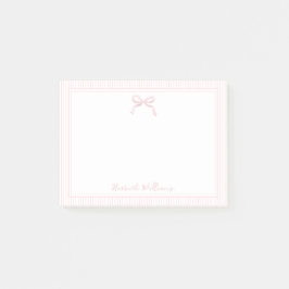 かわいいライトピンクの蝶ネクタイとストライプの枠 ポストイット