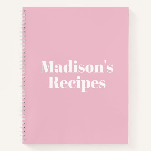 かわいいライトピンク名前をカスタムするシックレシピ本 ノートブック (正面)