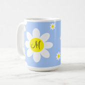かわいいライトブルーとホワイトフローラカスタムイニシャル コーヒーマグカップ (正面左)