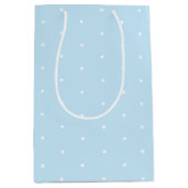 かわいいライトブルーと白の小さな水玉模様パターン ミディアムペーパーバッグ (正面)