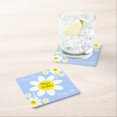 かわいいライトブルーと白フローラ5誕生日 スクエアペーパーコースター (インサイチュ)