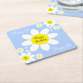 かわいいライトブルーと白フローラ5誕生日 スクエアペーパーコースター (アングル)