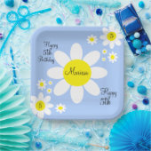 かわいいライトブルーと白フローラ5誕生日 ペーパープレート (パーティー)