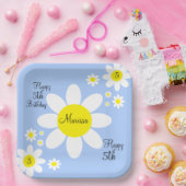 かわいいライトブルーと白フローラ5誕生日 ペーパープレート (パーティー)