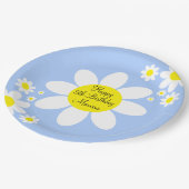 かわいいライトブルーと白フローラ5誕生日 ペーパープレート (アングル)