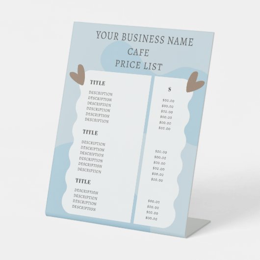かわいいライトブルーのビジネス価格表 台座サイン (正面)