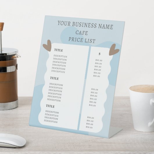 かわいいライトブルーのビジネス価格表 台座サイン (インサイチュ)