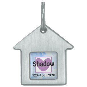 かわいいライトブルーの紫のハート名と電話番号 ペットネームタグ