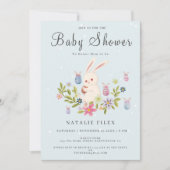 かわいいライトブルーイースターバニーベイビーシャワー 招待状 (正面)