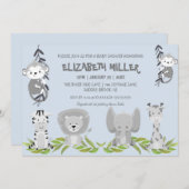 かわいいライトブルーサファリ動物の男の子の赤ちゃんシャワー 招待状 (正面/裏面)