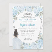 かわいいライトブルーシルバーフラワープリンセスのキンセアニエラ 招待状 (正面)
