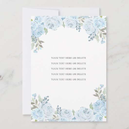 かわいいライトブルーシルバーフラワープリンセスのキンセアニエラ 招待状 (裏面)