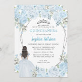 かわいいライトブルーシルバーフラワープリンセスのキンセアニエラ 招待状 (正面/裏面)
