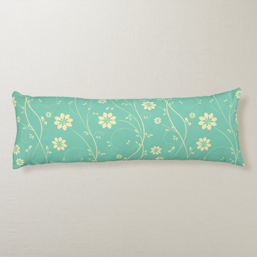 かわいいライトベージュ&グリーン繊細な花の柄 ボディピロー (裏面)