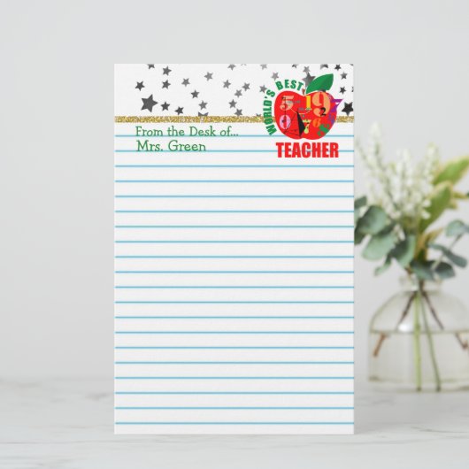 かわいいライニングスクール紙|世界の最高の先生 便箋 (スタンド正面)