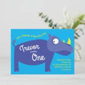 かわいいライノキッズ1歳の誕生日パーティーサイ 招待状 (スタンド正面)