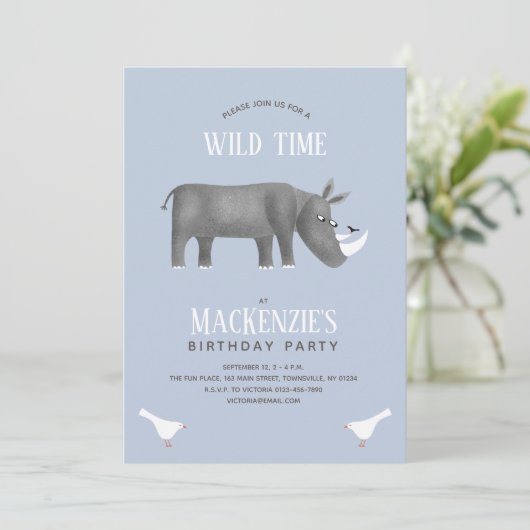 かわいいライノセロス男の子の誕生日パーティーの招待状 招待状 (スタンド正面)