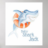 かわいいライフセーバーベビーサメ水彩子供部屋 ポスター (正面)