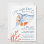 かわいいライフセーバーベビーサメ水色ベビーシャワー 招待状 (正面)