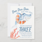 かわいいライフセーバーベビーシャーク3歳の誕生日 招待状 (正面)