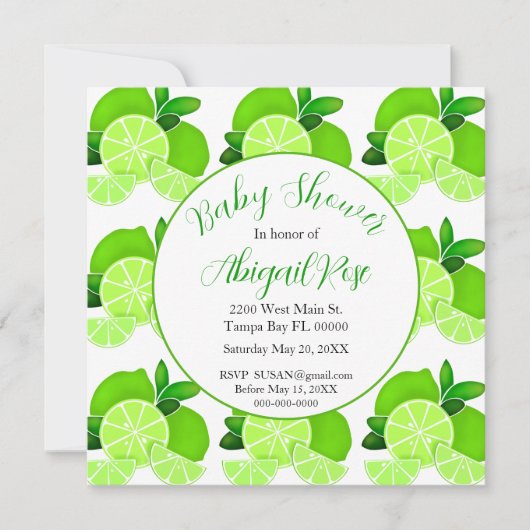 かわいいライムの柑橘のベイビーシャワー 招待状 (正面)