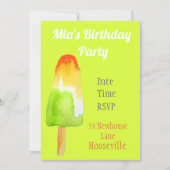 かわいいライムの氷棒 夏の女の子パーティー 招待状 (正面)