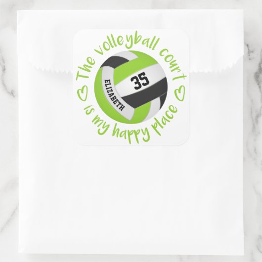 かわいいライムブラックバレーボールコート私の幸せな場所 スクエアシール (バッグ)