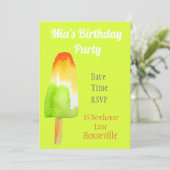 かわいいライムポプシクル氷塊サマーガールパーティー 招待状 (スタンド正面)