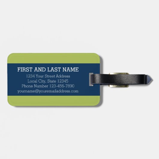 かわいいライム水玉模様いかりwithネイビー名前をカスタムする ラゲッジタグ (裏面横)