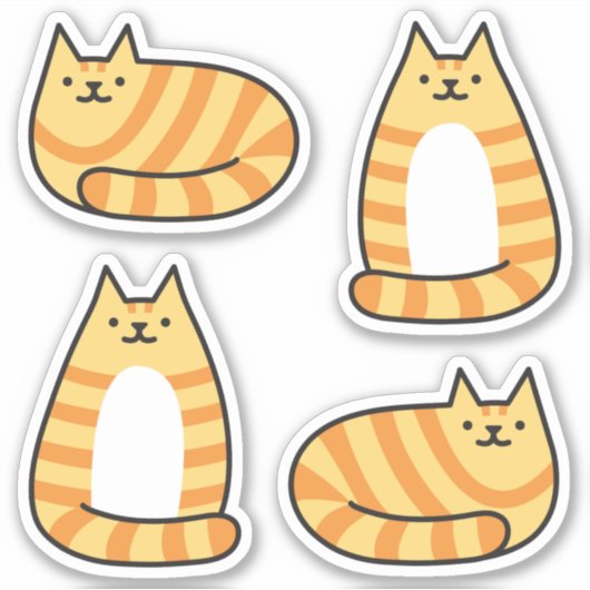 かわいいラウンドかわいいストリッピーオレンジタブビーキャット シール (正面)