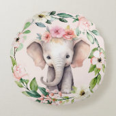 かわいいラウンドフローラリースゾウ枕 ラウンドクッション (正面)