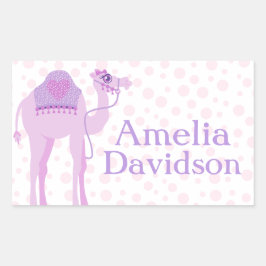 かわいいラクダのエクスリブリスの名前紫色IDのラベルのステッカー 長方形シール