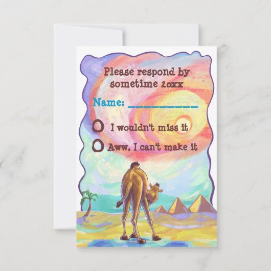 かわいいラクダのパーティーの中心RSVPカード 出欠カード (裏面)