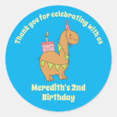 かわいいラクダ漫画お誕生日ケーキキッズパーティー ラウンドシール (正面)