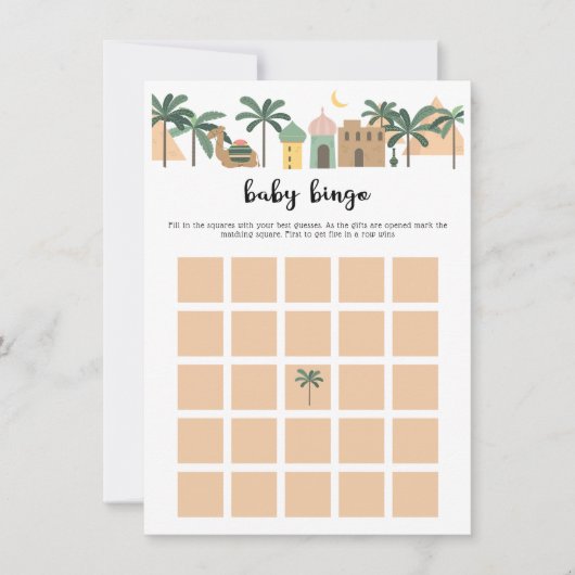 かわいいラクダ砂漠それらを赤ちゃんシャワービンゴゲームカード 招待状 (正面)