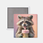 かわいいラクーンがミルクシェイクを飲む マグネット (正面/裏面)