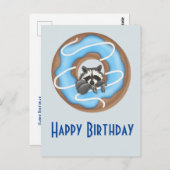 かわいいラクーンとスイートドーナツハッピーバースデーブルー ポストカード (正面/裏面)