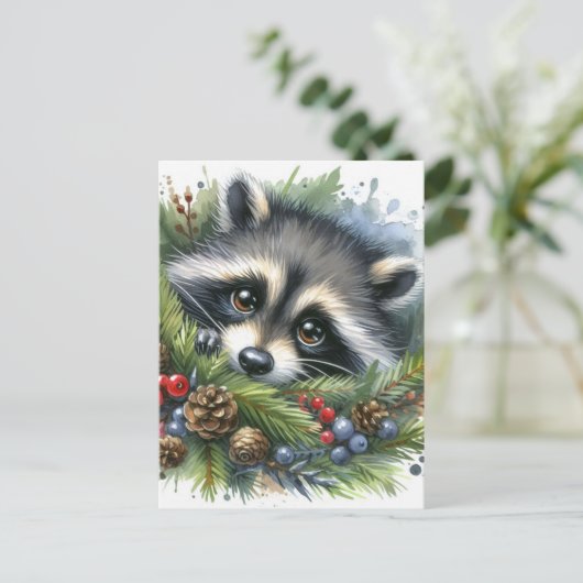 かわいいラクーンの水色 ポストカード (スタンド正面)