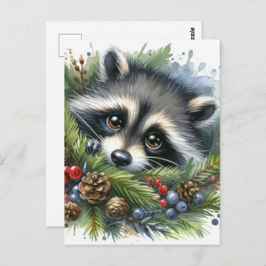 かわいいラクーンの水色 ポストカード (正面/裏面)