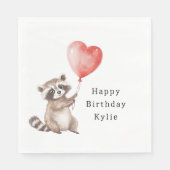 かわいいラクーンアニマルハートバルーン誕生日 スタンダードランチョンナプキン (正面)