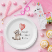 かわいいラクーンアニマルハートバルーン誕生日 ペーパープレート (パーティー)