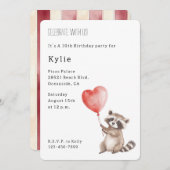 かわいいラクーンアニマルハートバルーン誕生日 招待状 (正面/裏面)