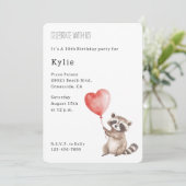 かわいいラクーンアニマルハートバルーン誕生日 招待状 (スタンド正面)