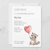 かわいいラクーンアニマルハートバルーン誕生日 招待状 (正面)