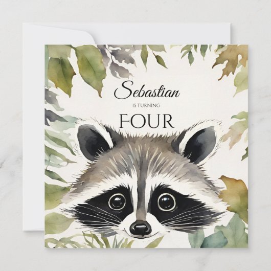 かわいいラクーンウッドランド誕生日パーティー 招待状 (裏面)