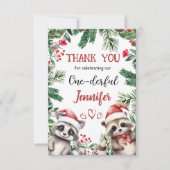 かわいいラクーンクリスマス1°誕生日サンキューカード サンキューカード (正面)