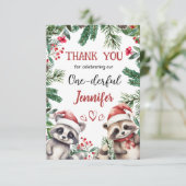 かわいいラクーンクリスマス1°誕生日サンキューカード サンキューカード (スタンド正面)