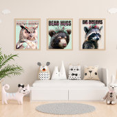 かわいいラクーン、フクロウ、クマのトリプチチ子供部屋