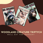 かわいいラクーン、フクロウ、クマのトリプチチ子供部屋